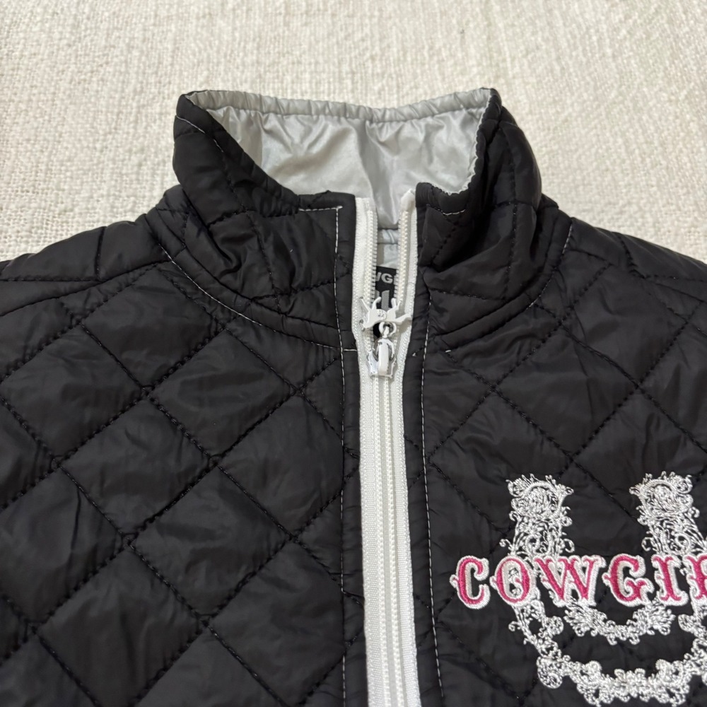 Cowgirl Hardware Kids Black Quilted Puffer Vest Horseshoe Rhinestone Size XS 5 - Picture 5 of 10